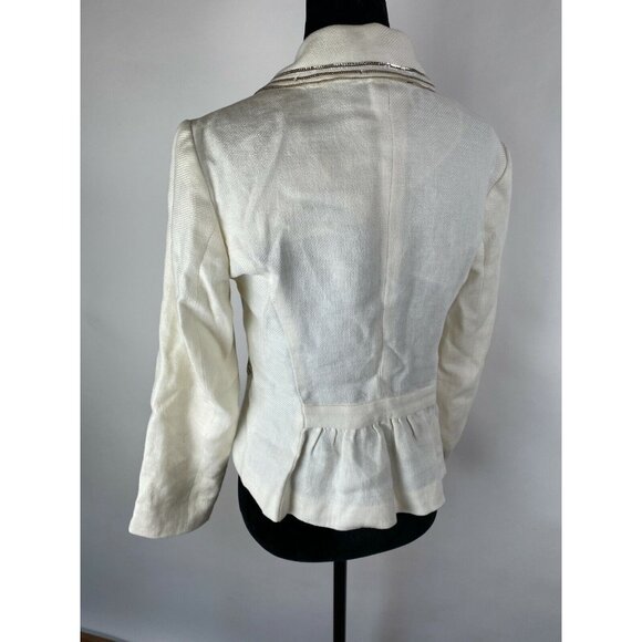 ETRO MILANO Cream Ivory Linen Silk Womens Tuxedo Blazer Jacket Sequins  Sz XS - Picture 8 of 12
